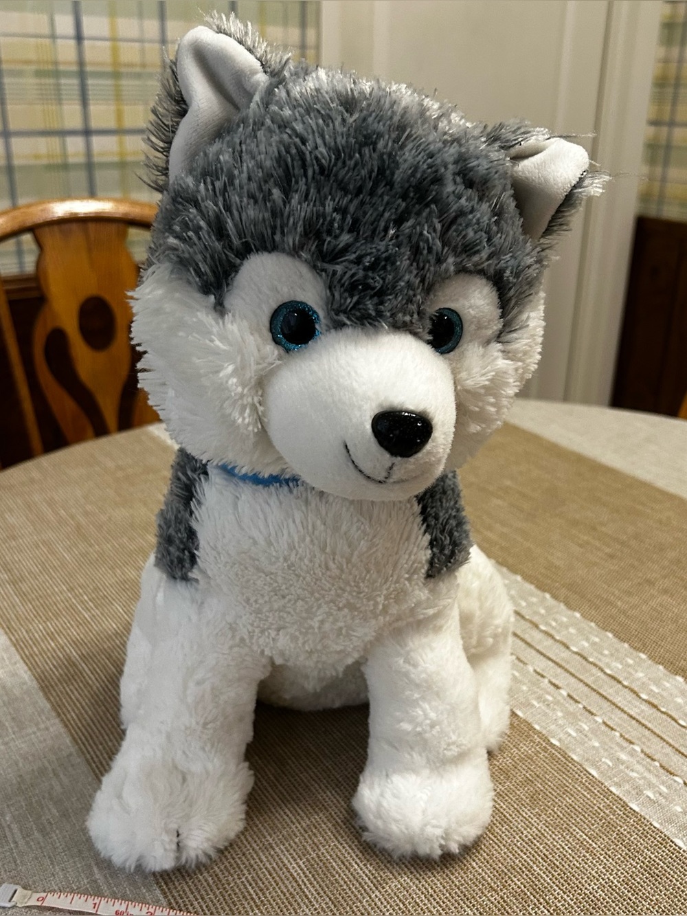 Walmart Husky Dog Wolf Plush 14" Toy Gray White Blue Collar Glitter Eyes 2021